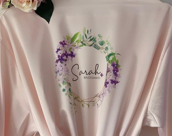 Orchid Lace Satin Robe: Personalized Floral Bridal Party Gift