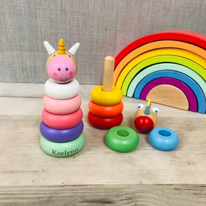 Personalised Wooden Unicorn or Dragon Stacking Toy - Early Learning - Wooden Toys - Engraved Gift - CE Tested