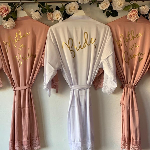 Miranda Range Personalised lace satin wedding robe-floral bridal robe-personalised wedding gift-bridesmaid gift -silk robe - printed robe