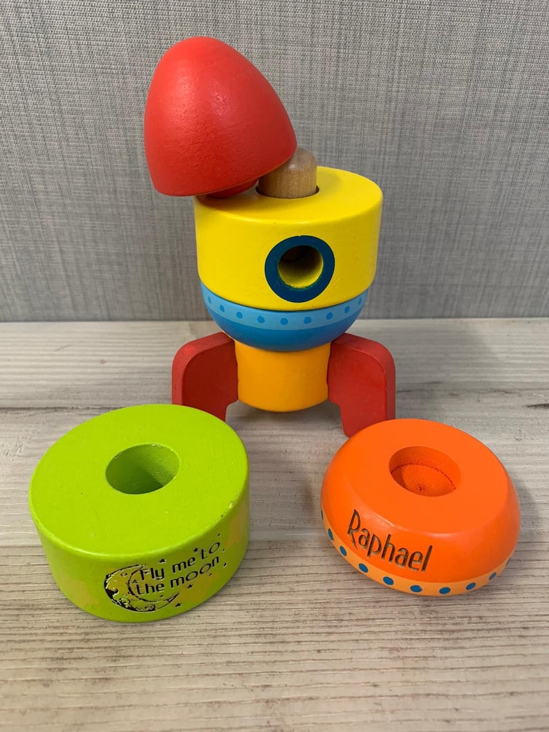 Personalised Wooden Rocket Stacking Toy Engraved Rainbow Toy - Etsy