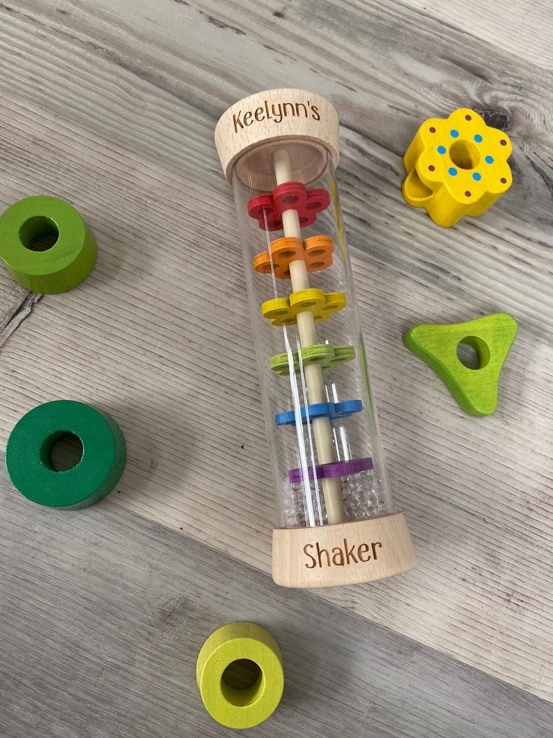 Personalised Wooden Rainbow Rattle Acoustic Toy Rainmaker | Etsy
