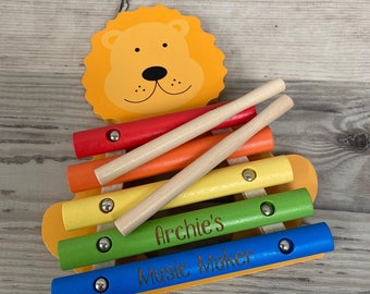 Personalised Wooden Lion Xylophone - Music Toy - CE Tested Toy - Children’s Instruments - Early Learning - Christmas Gift - Christening