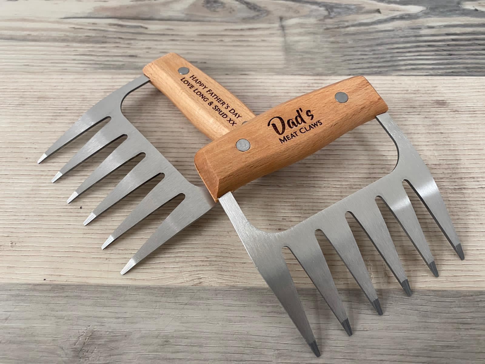 Personalised Meat Shredder Claws Set of 2-Wooden and Stainless Steel-Barbecue BBQ Gift-Meat Lovers-Housewarming-Gift for Him-Gift for Her