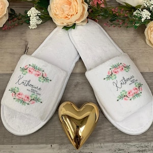 Becca Range Personalised Wedding Slippers - Velour Slippers - Wedding Favour - Hen Party Gift - Bridal Slippers - Floral printed slippers