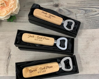 Gepersonaliseerde houten flesopener inclusief geschenkverpakking | Huwelijkscadeau | Bruidegom | Getuige | Cadeau stalknecht | Trouwbedankjes