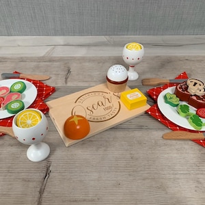 Personalised Wooden Dinner Playset For Two - Food and Drink Toys - Pretend Play - Children's Food Toys