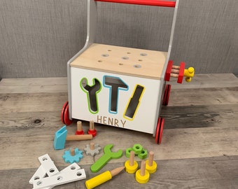 Personalised Wooden Walker with Tool Shapes - Learn to Walk - Wooden Blocks - Unisex Toddler Gift - Children’s Birthday