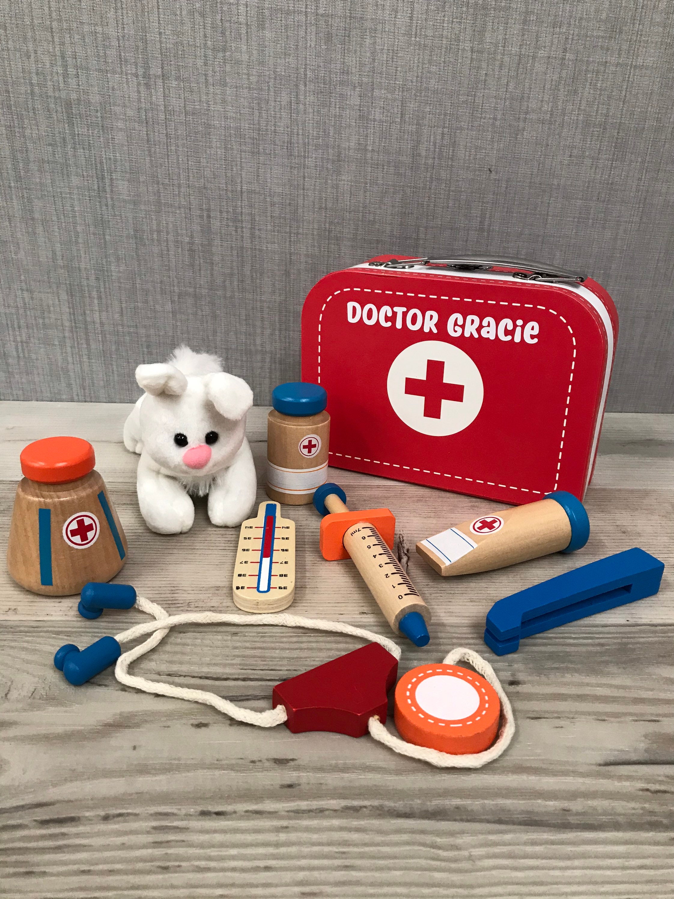 Deguisement de Docteur Enfants Blouse Malette de Docteur Kit Medecin  Veterinaire Cadeau de Noel pour Enfant Garcon Fille 3 4 5 Ans Jeu  D'imitation