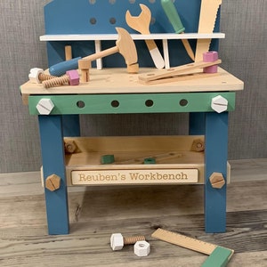 Personalised Unisex Workbench with 21-piece Accessories Set Unisex Toys Construction Toys Toolkit Toddler Toys Easter Gift image 2