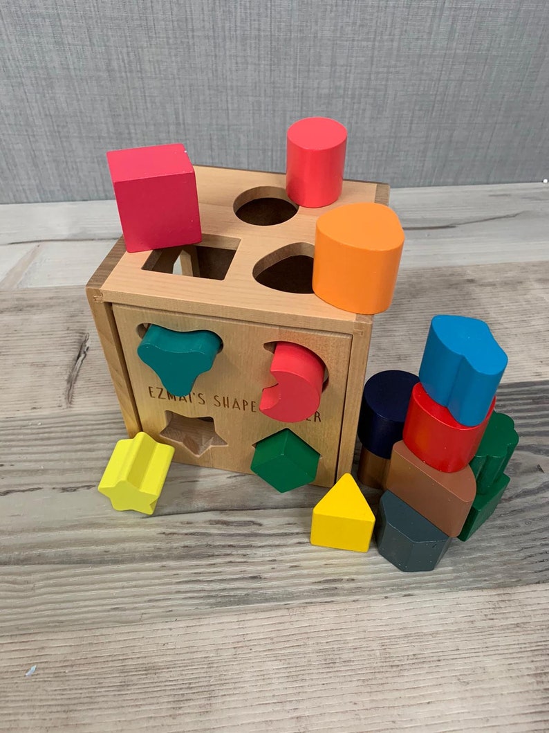 Personalised wooden shape sorter cube wooden toy learning toy motor skills development image 7