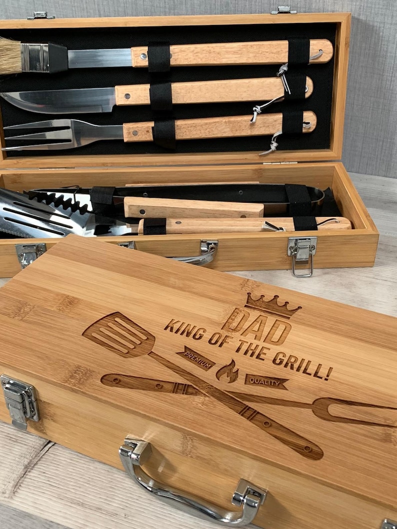 Personalised Wooden Barbecue Set Engraved Barbecue Tools Etsy