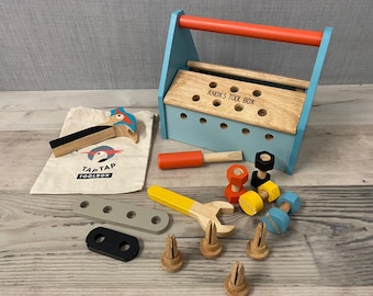 Personalised wooden tap-tap toolbox and workbench - construction toy - unisex toy - children’s gift - engraved wooden toy