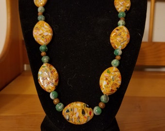 Dark Orange mother of pearl shell and resin necklace
