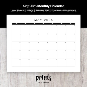 May 2025 Monthly Calendar PRINTABLE PDF