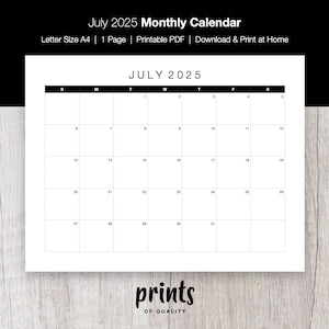 July 2025 Monthly Calendar PRINTABLE PDF