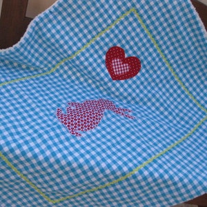 Baby blanket girl turquoise cuddly blanket bunny cotton gifts for birth baptism checkered turquoise image 1