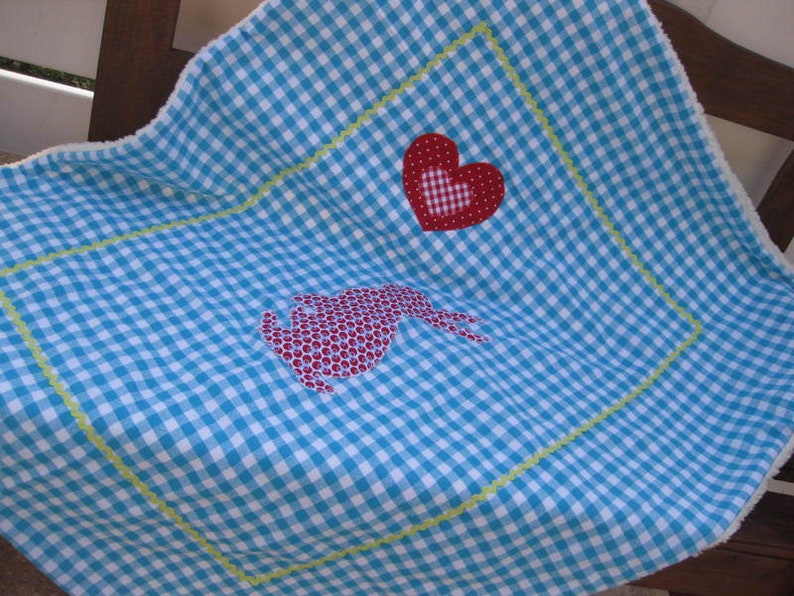 Baby blanket girl turquoise cuddly blanket bunny cotton gifts for birth baptism checkered turquoise image 1