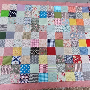 Patchwork blanket 140 x 200 cm children's blanket, crawling blanket, bedspread, bed throw, picnic blanket, cotton/fleece, colorful image 1