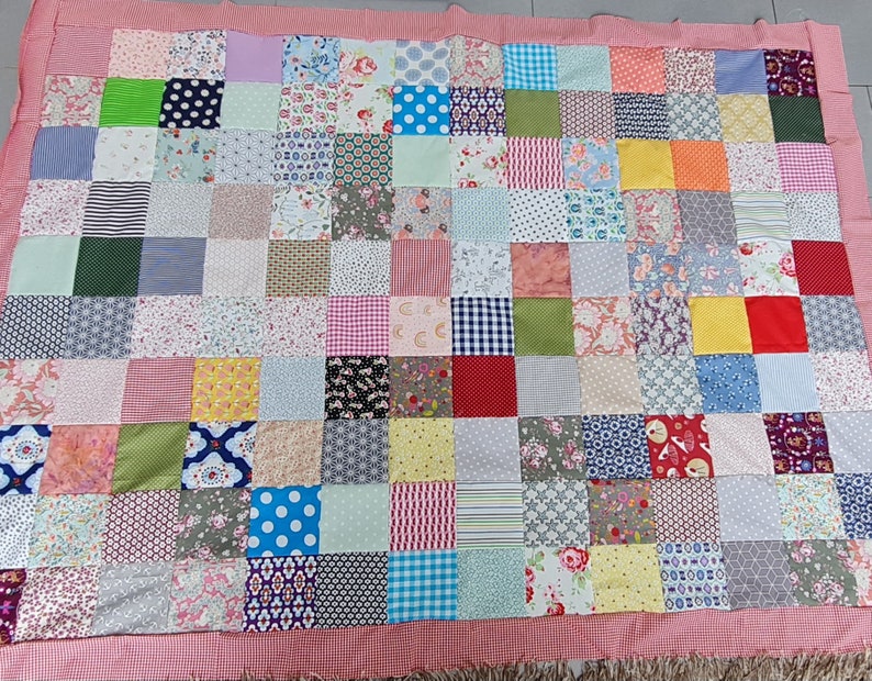 Patchwork blanket 140 x 200 cm children's blanket, crawling blanket, bedspread, bed throw, picnic blanket, cotton/fleece, colorful image 1