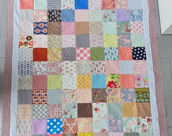 Patchwork blanket 140 x 200 cm children's blanket, crawling blanket, bedspread, bed throw, picnic blanket, cotton/colourful