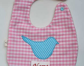 Baby bibs / bibs with name / cotton bibs / customizable pink bird