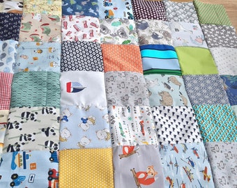 Cadeau de baptême pour garçons couverture patchwork tissu en peluche écologique couverture pour bébé avec nom/personnalisable/cadeau d'anniversaire/cadeau de baptême/garçons bleu