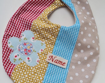 Baby bibs / bibs with name / bibs made of cotton / customizable flowers colorfully appliqued