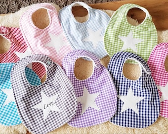 Baby bibs / bibs with name / cotton bibs / customizable gingham check star