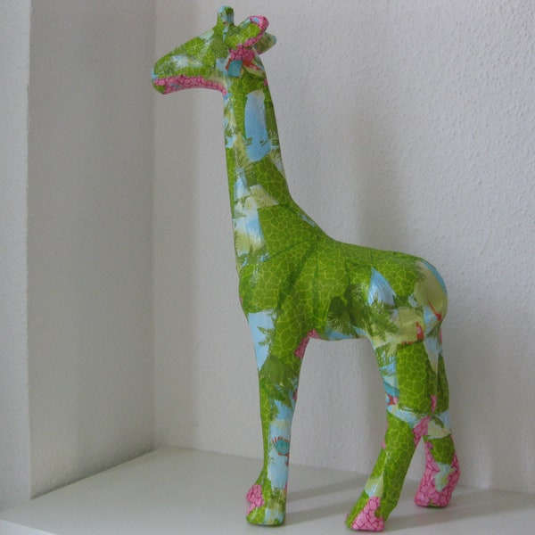 Figur Patchwork Pappmache Giraffe Geburtstagsgeschenk Grün Giraffe Pappe Geburtstag Unikat Geschenk