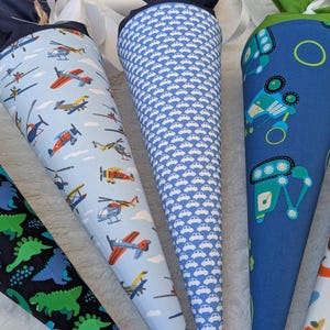 Mini school cone for boys dinos airplanes cars candy cone sibling school cone kindergarten cone 35 cm fabric
