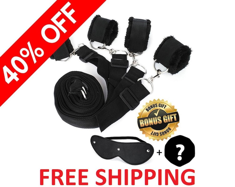 Premium Bed Restraint - Bondage BDSM Straps with Soft Furry Comfortable Wrist and Ankle Cuffs BONUS Blindfold & Fun Dice 