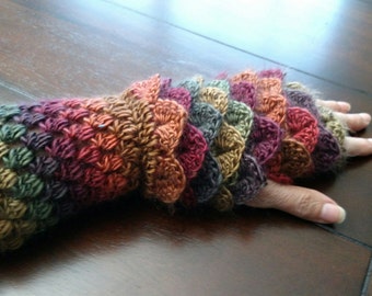 Crocheted Fingerless Dragon Scale Gloves -  file download only