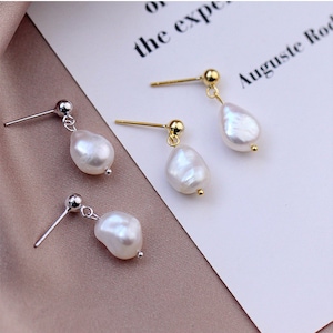Natural Baroque Pearl Earrings Sterling Silver Earrings Gift for her Everyday Earrings Minimalist