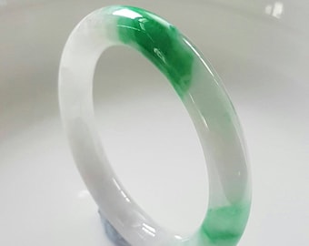 56mm Burmese Type A Icy Translucent Sunbright Vein Green Traditional Round Jadeite Jade Bangle