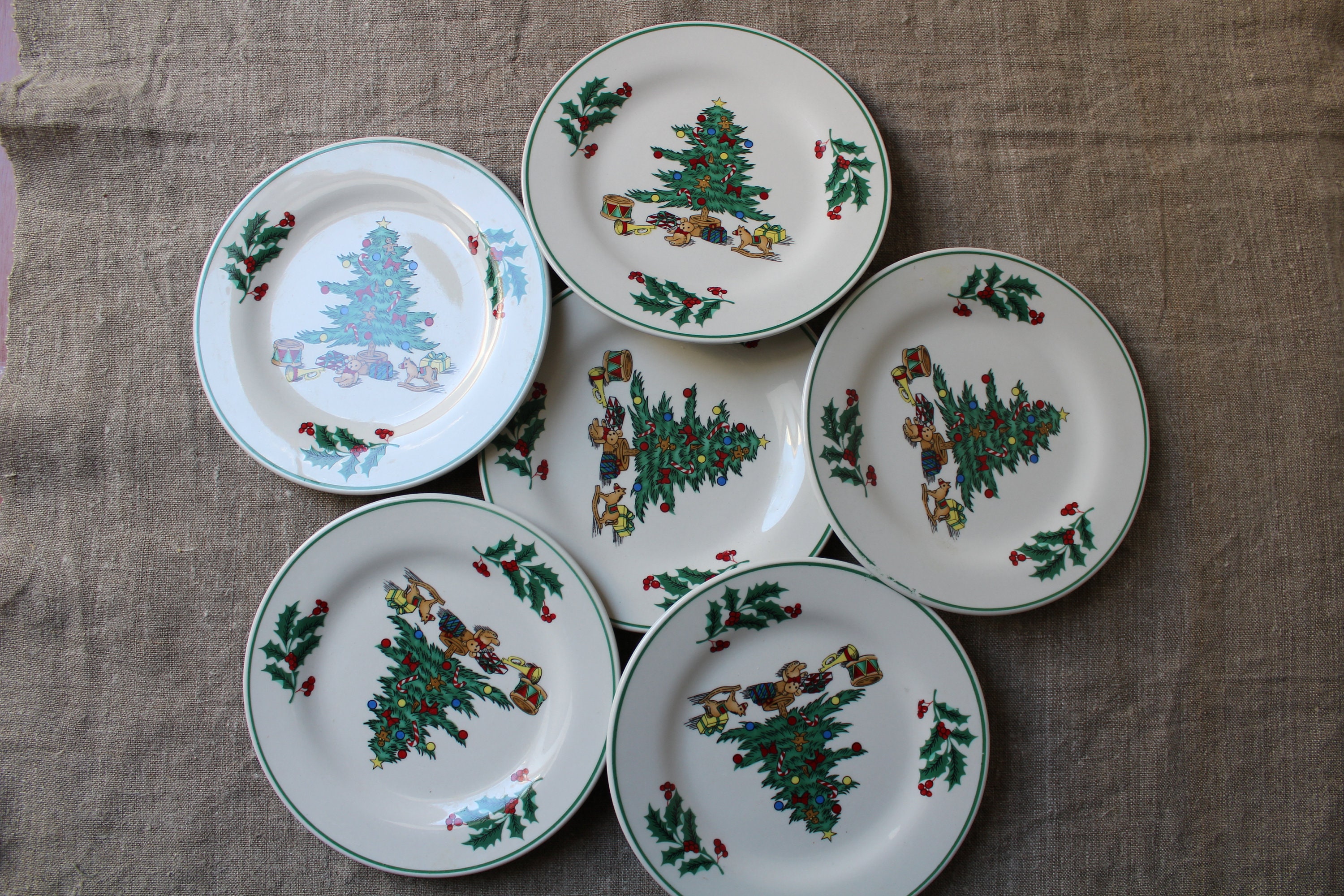 Vintage East German Christmas Tree Dessert / Salad Plates Set Etsy