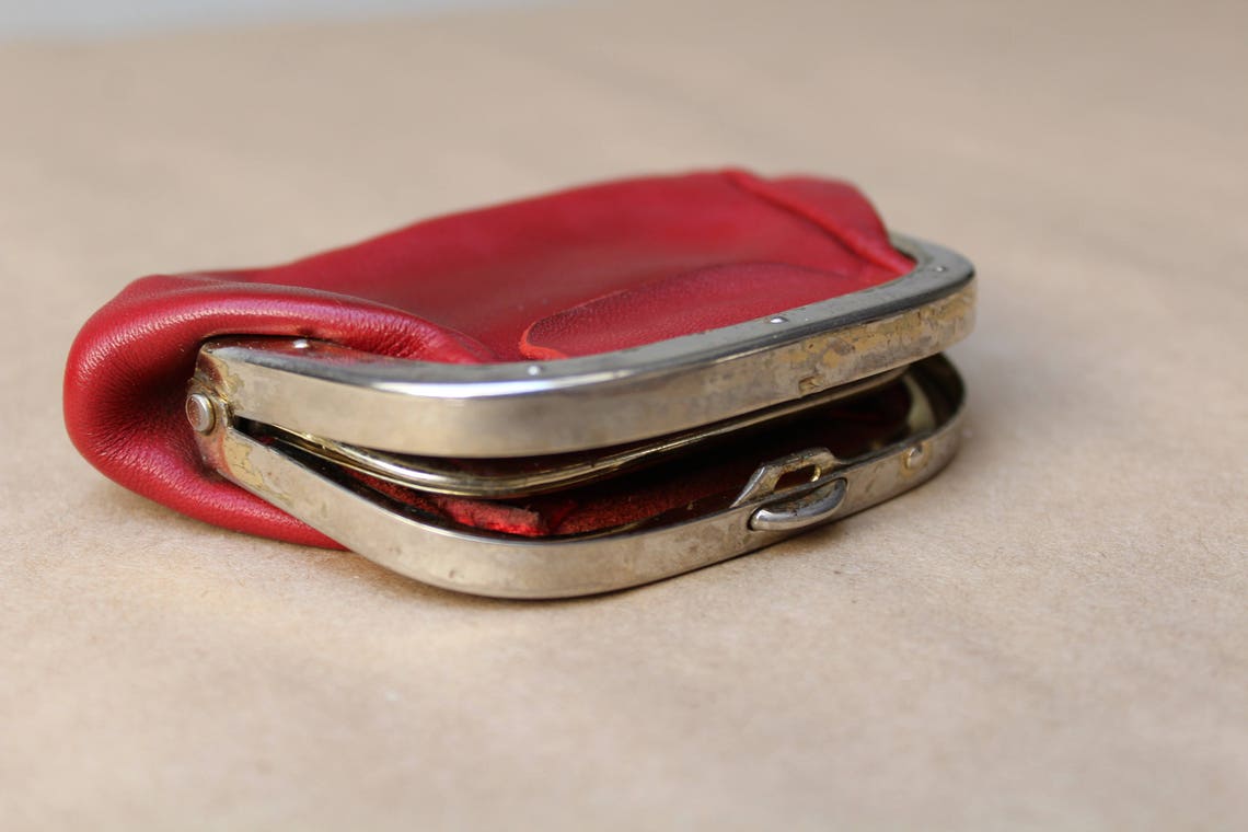 Small Red Leather Purse.vintage Purse.coin Purse.snap Close Etsy