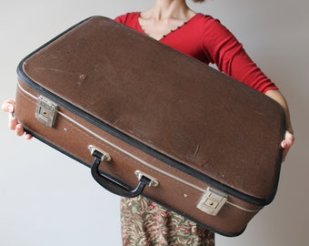 Vintage suitcase, USSR luggage, Cottage chic decor, Brown suitcase, Mid century suitcase, Travel train case, Travel suitcase, Soviet luggage