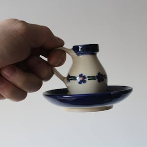 Candelabro con asa de cerámica alemana Topferei Hans Holland, hecho a mano.