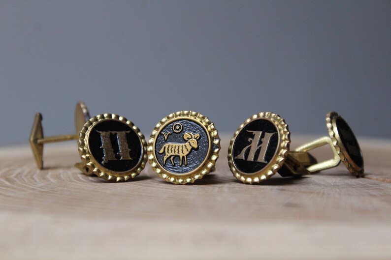 Gold cufflinks Men/'s Christmas Gift Men/'s cufflinks Wedding cufflinks Bestman cufflinks Set 5 Vintage gold metal cufflinks Art Nouveau