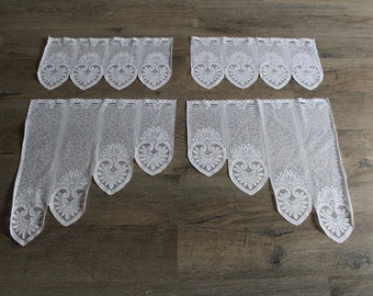 Set of 4 French curtains . Country curtain . Shabby chic . Window decor. Curtain with lace. Window valance. Vintage curtain. Vintage valance