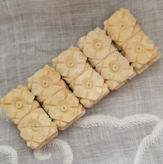 Bone carved rose panel bracelet