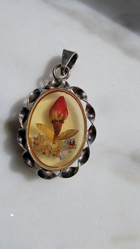 Vintage Dried pressed flower in glass pendant - image 3