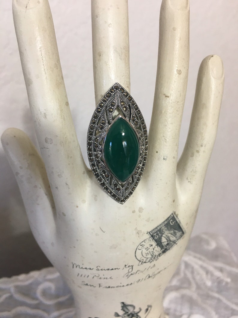 Green Agate and Marcasite ring