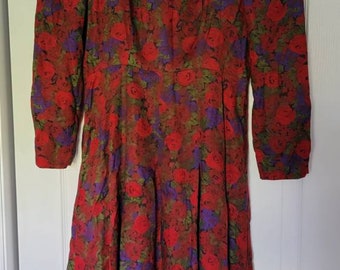 1980s red floral dress