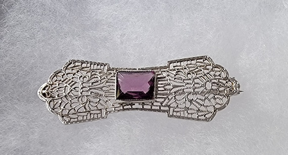 10k White Gold Amethyst Art Deco brooch - image 1