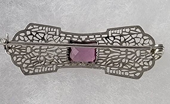 10k White Gold Amethyst Art Deco brooch - image 3