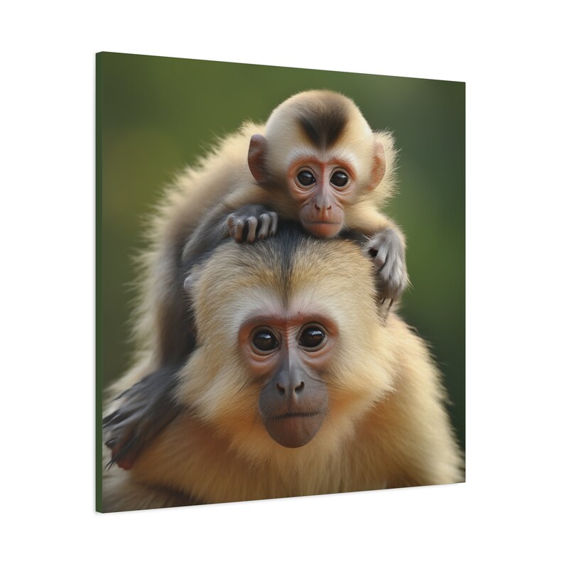 Capuchin Monkey Mother and Her Cheeky Baby Clinging on Digitally