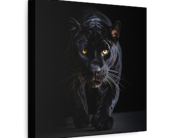 Black Jaguar Canvas Print – Big Cat Wall Art – Dark Aesthetic Wildlife Decor – Panther Artwork – Moody Jungle Animal Canvas for Home Decor