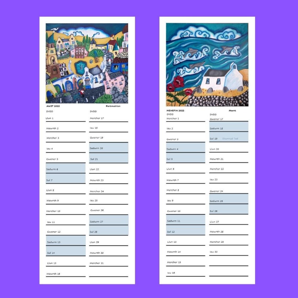 Welsh language calendar 2022 Calendr 2022 bundle Welsh | Etsy