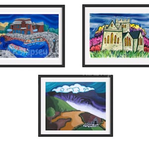 Brecon prints, set of 3 prints Brecon, The Brecon Beacons, town scenes Wales, mountains and valleys, Art form Wales